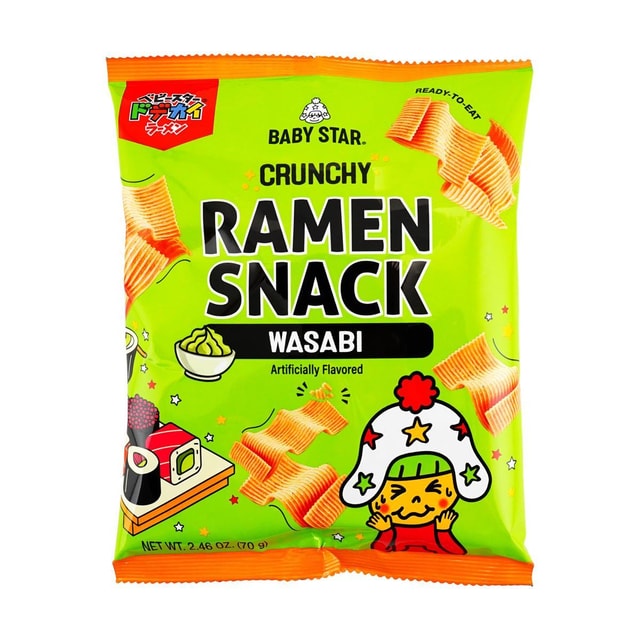 BABYSTAR Ramen Snack Wide Noodles Snack Wasabi Flavor 2.46 oz